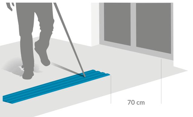 Illustration d'une bande de guidage pour malvoyants arrivant devant une porte